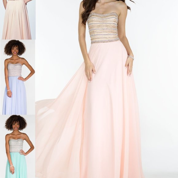 Alyce Blush and Gold Prom or Bridesmaid Dresses, Strapless Aline Flowy chiffon - Picture 1 of 13